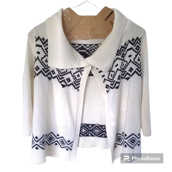 Lane Bryant Sweaters - Lane Bryant plus size 18/20 W open front Geometric cardigan 3/4 sleeve ivory Wht